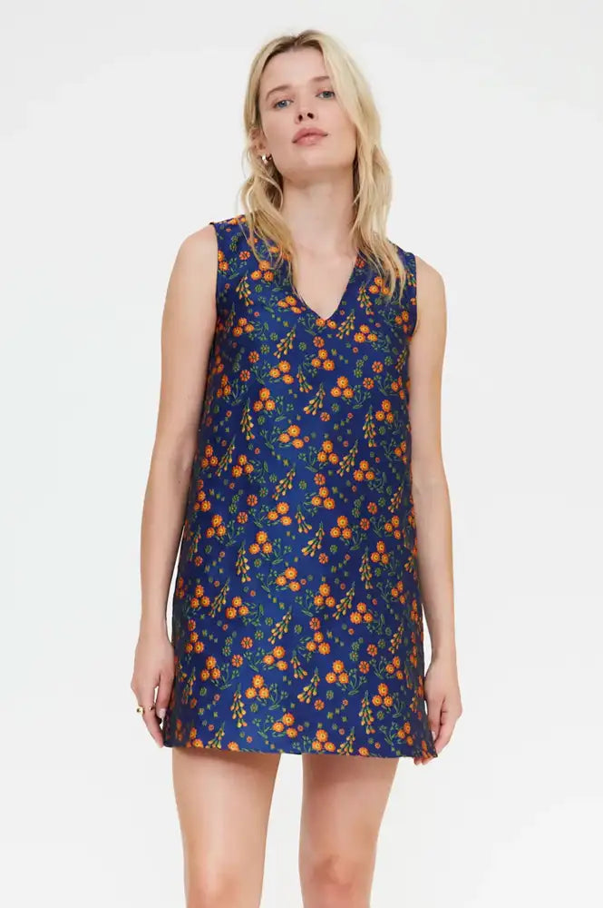 Compania Fantastica Navy Floral Jacquard Mini Dress - The Mercantile London