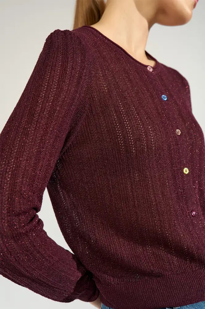 Numph Misla Metallic Fig Cardigan