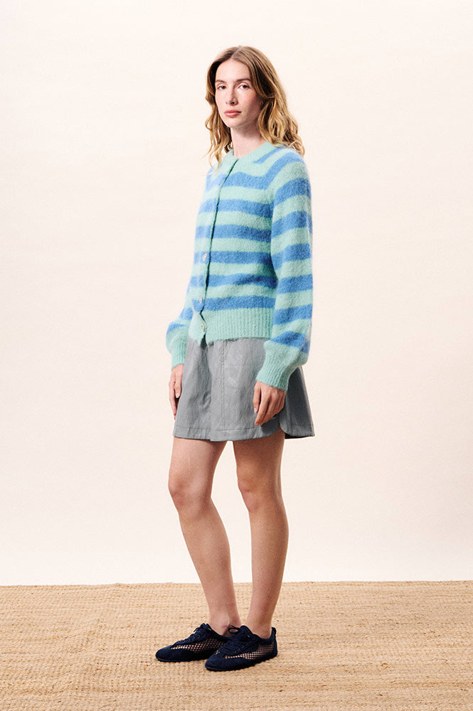FRNCH Azur Blue & Mint Stripe Cardigan - The Mercantile London