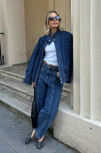 Seventy + Mochi Juno Houndstooth Denim Bomber Jacket - The Mercantile London