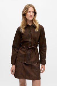 Object Cinna Cocoa Brown Leather Shirt - The Mercantile London