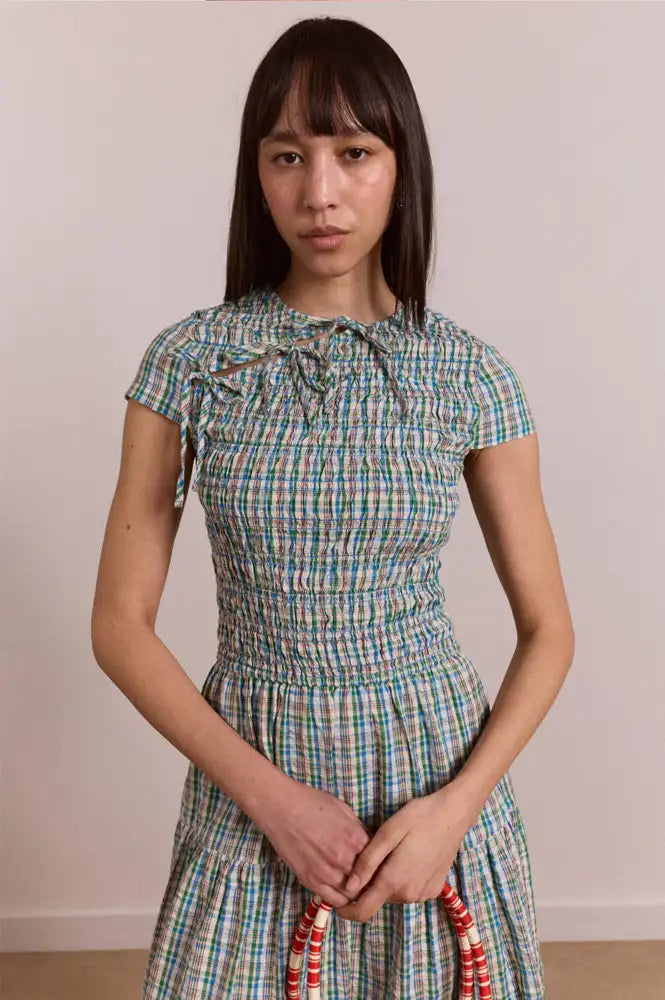 Damson Madder Ebba Picnic Check Midi Dress - The Mercantile London