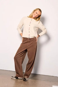 ICHI Blich Brown Washed Barrel Leg Jeans - The Mercantile London