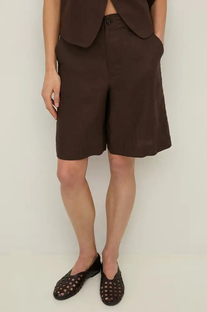 Yerse Chocolate Linen Shorts - The Mercantile London