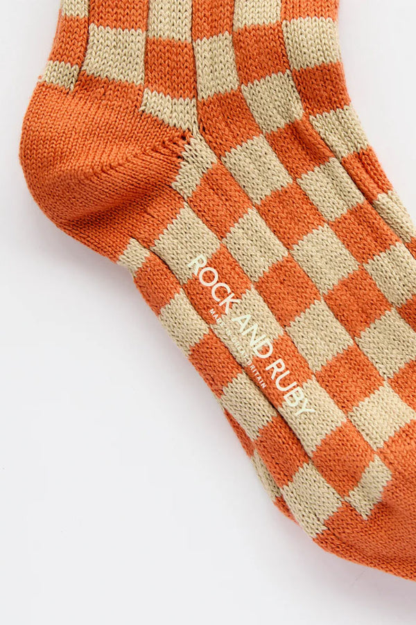 Rock + Ruby Edith Terracotta Checked Cotton Socks