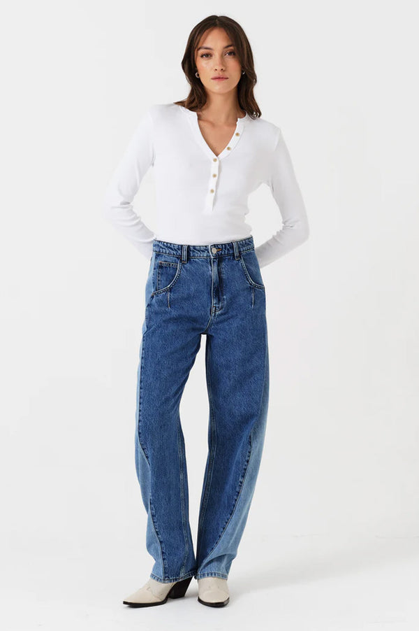 Seventy + Mochi Nina Twisted Two Tone Barrel Leg Jeans - The Mercantile London