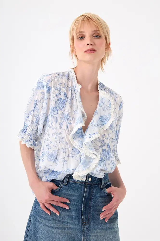 Chicosoleil Old-Fashioned Rose Ruffle Blouse - The Mercantile London