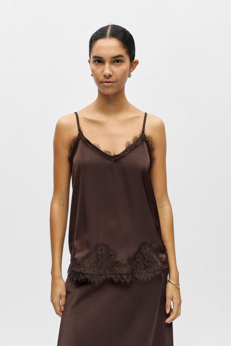Object Naline Seal Brown Lace Slip Top