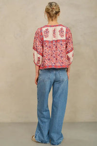 M.A.B.E Della Red And Navy Print Jacket