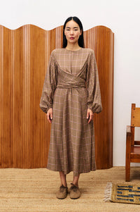 FRNCH Apollinaire Ochre Check Dress - The Mercantile London
