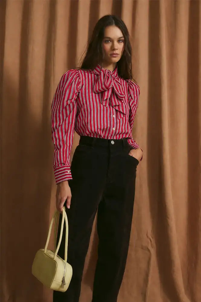 Sophie + Lucie Bow Tie Red Striped Blouse