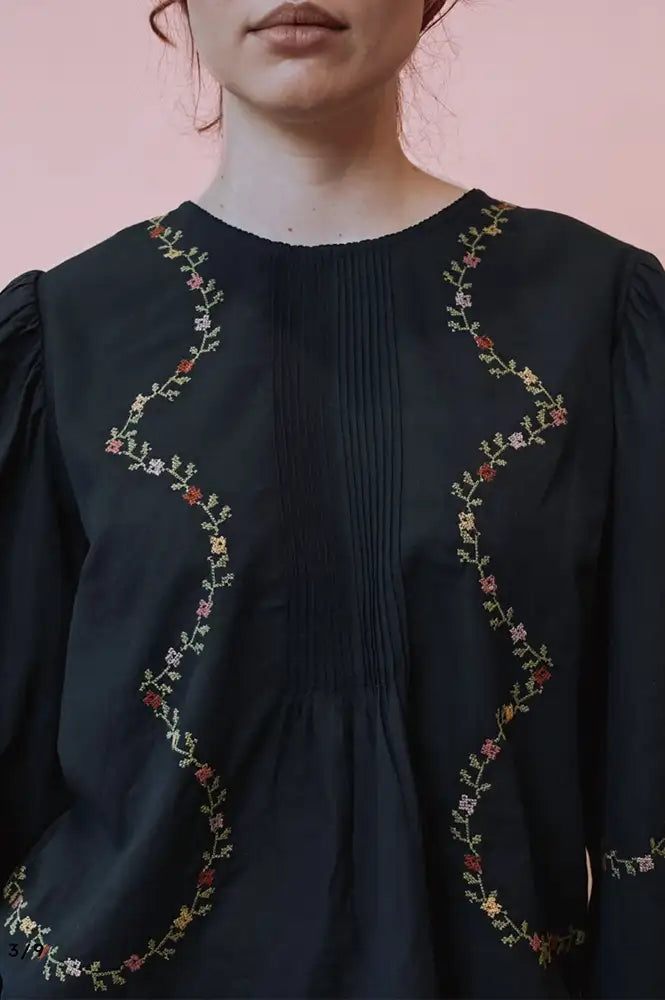 Emile Et Ida Estelle Charcoal Embroidered Blouse