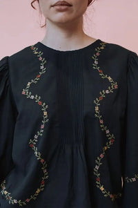 Emile Et Ida Estelle Charcoal Embroidered Blouse