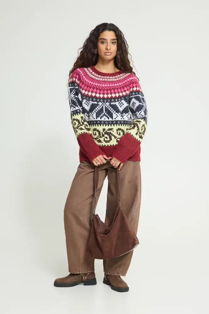 ICHI Cylle Zinfandel Pink & Charcoal Jumper