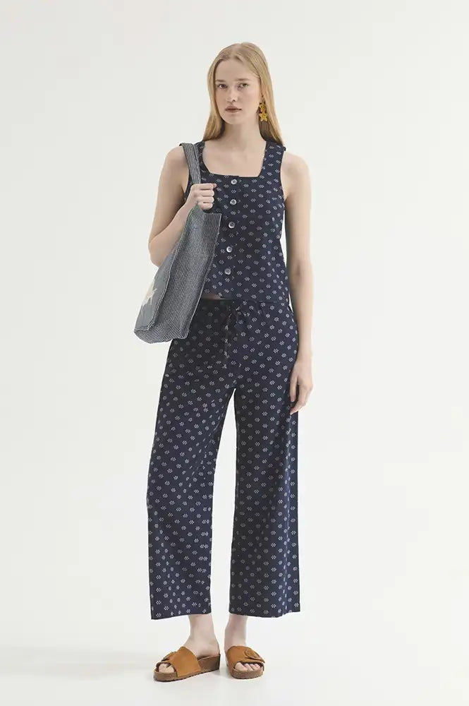 Nice Things Navy Dots Print Trousers - The Mercantile London