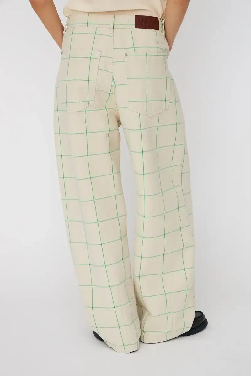 Stella Nova Creme Checked Baggy Low Waist Trousers - The Mercantile London