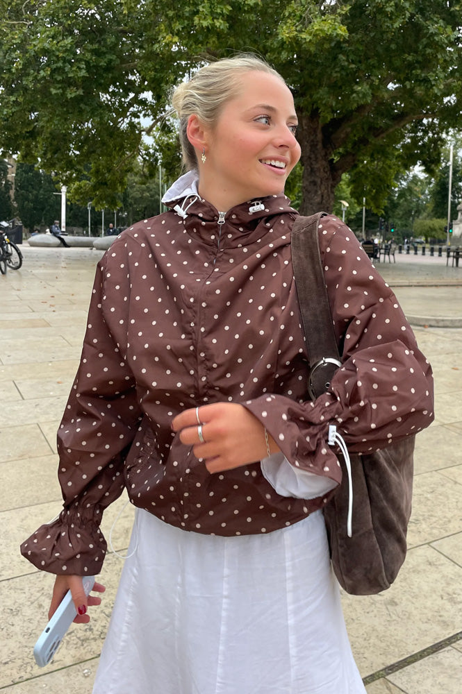Ginny & Me Espresso Polka Dot Flared Waterproof Windbreaker - The Mercantile London
