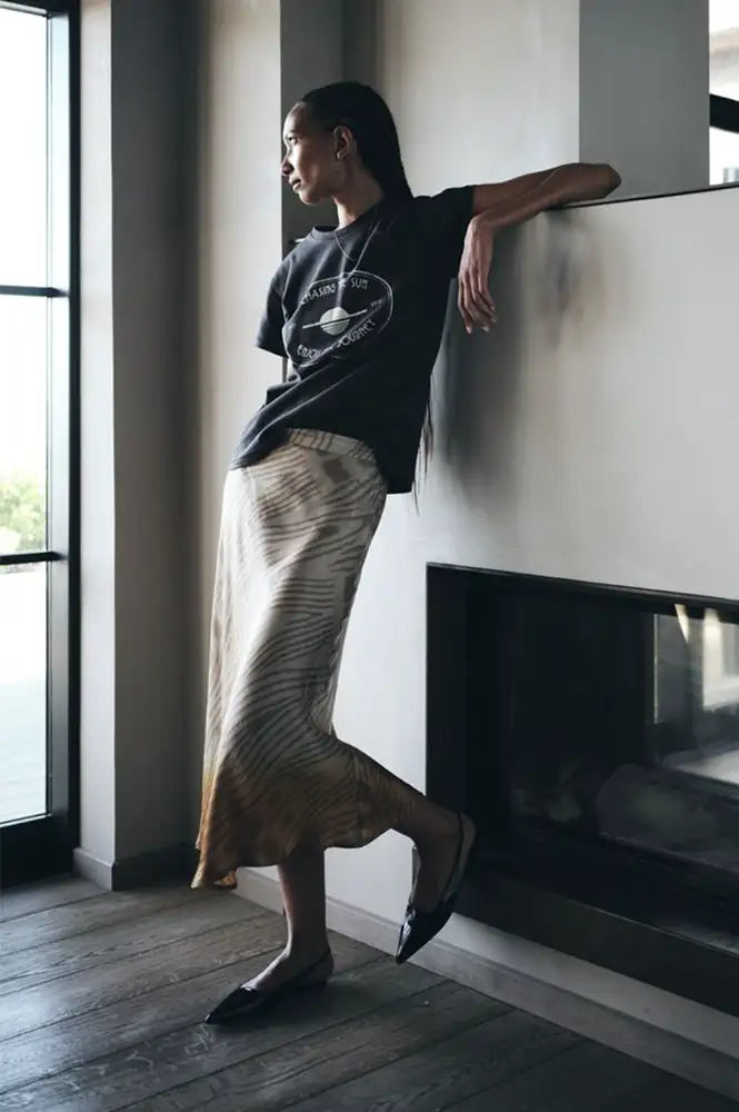 Rabens Saloner Elmi Cognac Ombre Ikat Bias Skirt - The Mercantile London