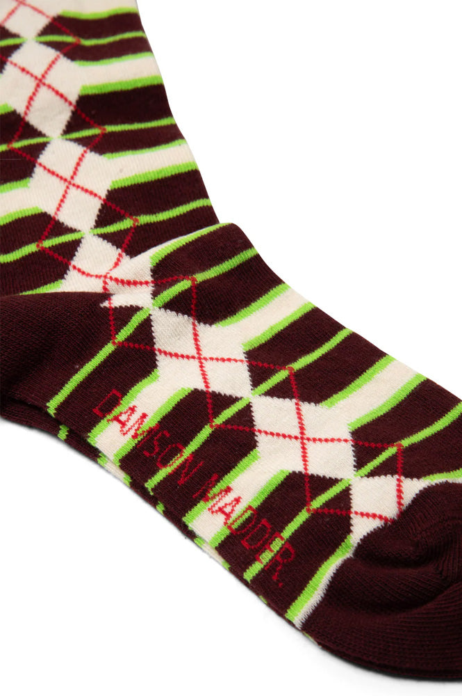 Damson Madder Burgundy Argyle Knee High Socks