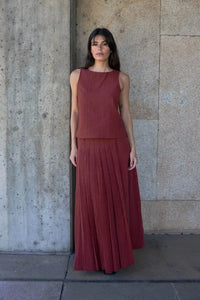 Yerse Terracotta Pleated Skirt - The Mercantile London