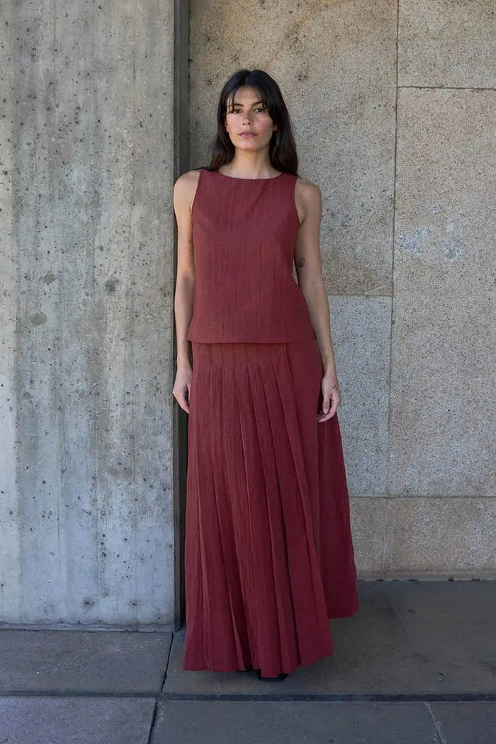 Yerse Terracotta Pleated Skirt - The Mercantile London