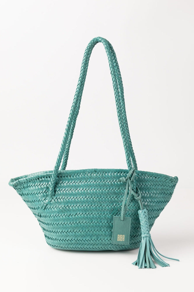Biba Perkins Teal Braided Leather Basket Bag - The Mercantile London