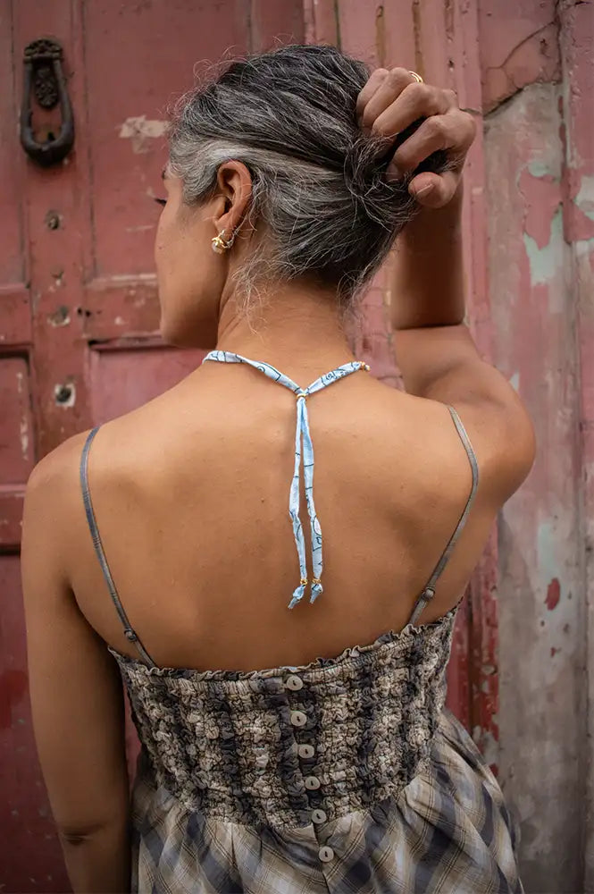 Arifah Studio Aqua Blue Bandana & Bronze Necklace