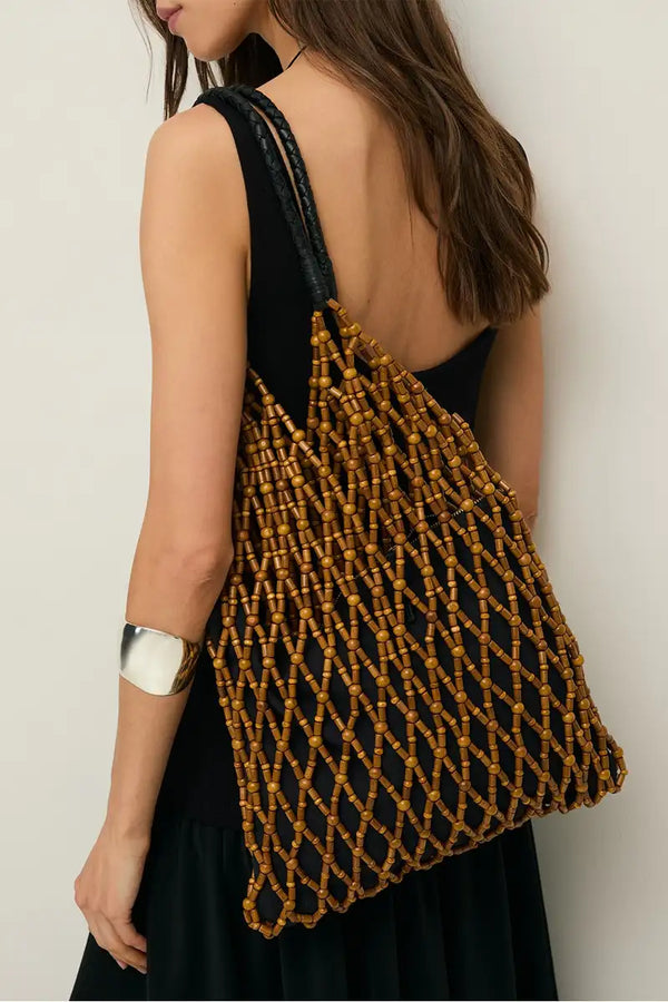 Yerse Wooden Bead Woven Bag - The Mercantile London