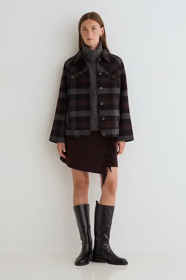 Yerse Chocolate Brown Fringe Mini Skirt