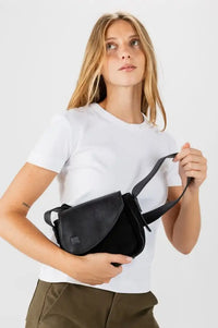 Biba Blunt Black Leather & Suede Crossbody Bag