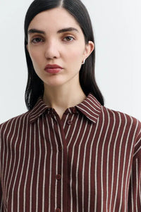 Thinking Mu O'Hara Brown Manuela Brushed Stripe Shirt
