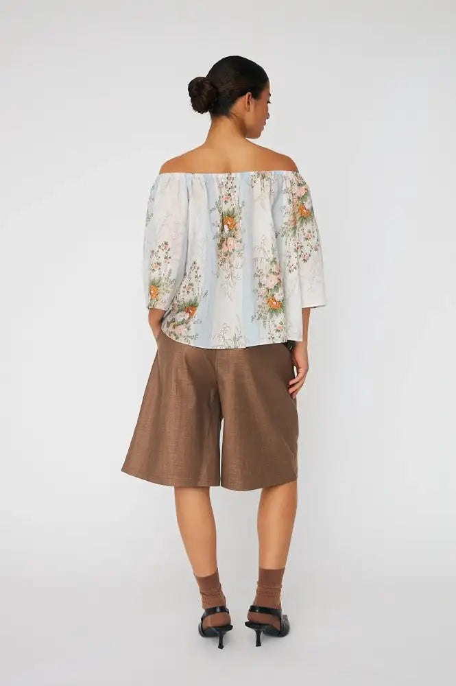Stella Nova Creme Floral Loose Dropped Shoulder Blouse