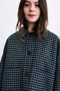 FRNCH Sheffield Navy Blue Checked Scarf Detail Jacket - The Mercantile London
