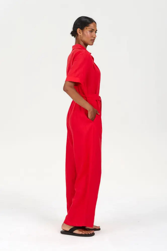 Komodo Amarie Coral Tencel Linen Jumpsuit - The Mercantile London