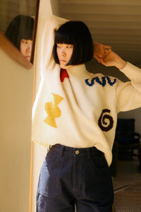 L.F. Markey Miro Intarsia Ecru Knitted Jumper