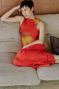 Thinking Mu Dora Red Flowers Pleated Top - The Mercantile London