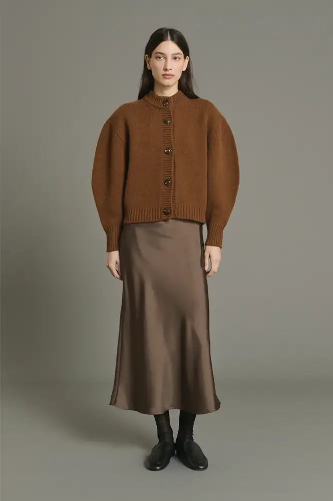 Soeur Fever Brown Fluid Twill Bias Cut Skirt