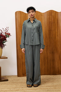 FRNCH Chester Moss Green Striped Shirt - The Mercantile London