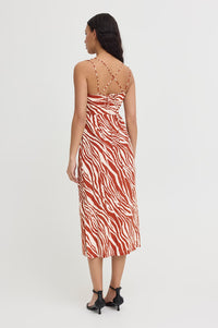 ICHI Yardeen Brick Striped Cowl Neck Dress - The Mercantile London