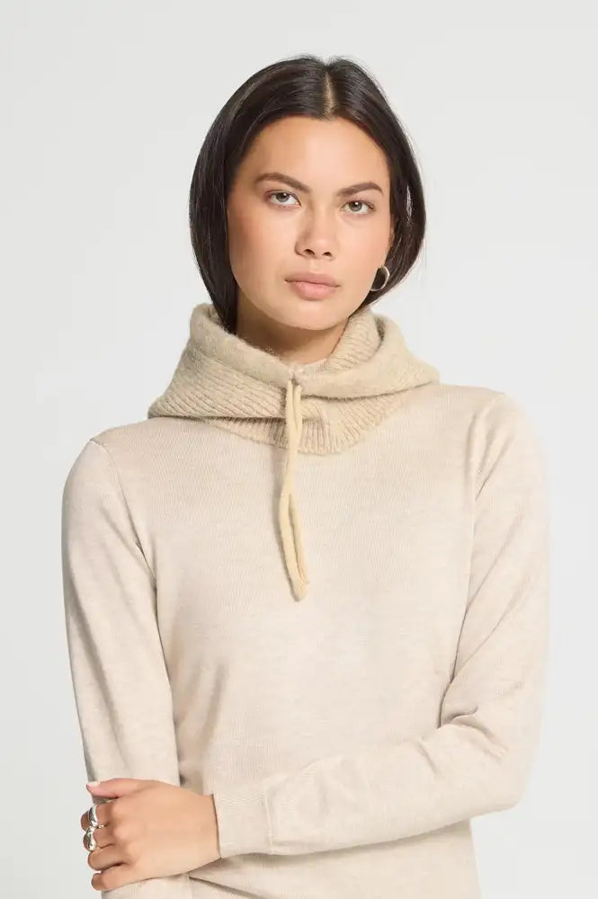 ICHI Gunilla Oatmeal Melange Knitted Hood