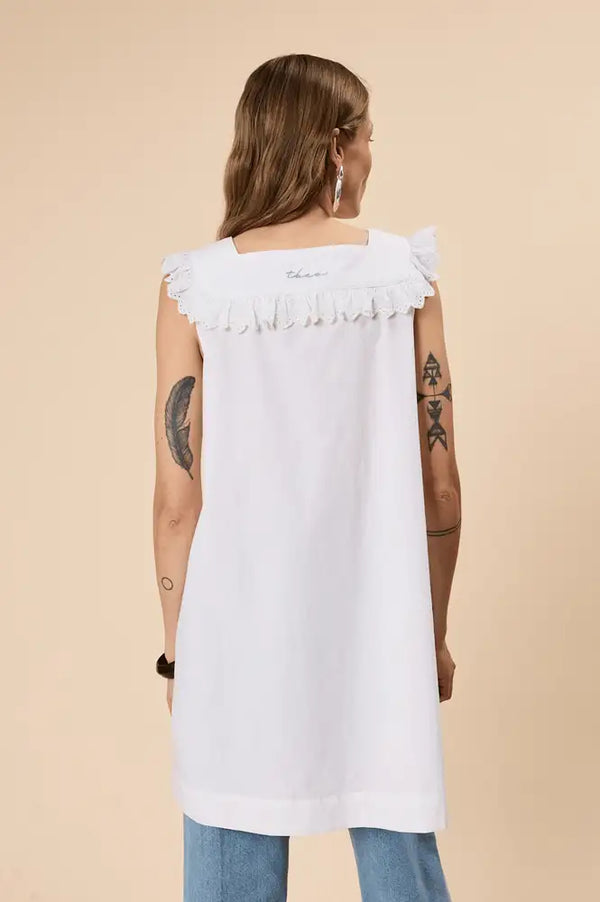 TBCo White Cotton Broderie Button Up Dress