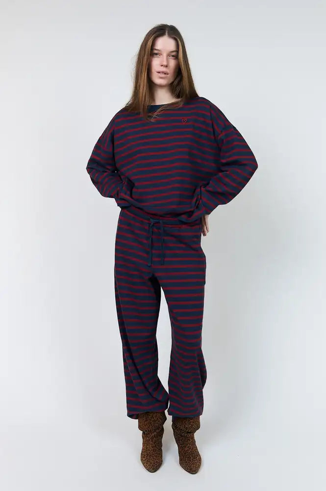 Lolly's Laundry Demi Bordeaux Striped Sweatshirt
