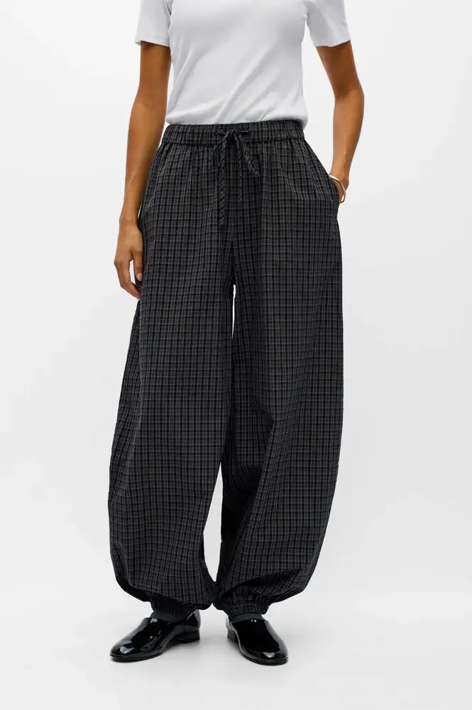 Object Delva Gunmetal Black Check Harem Trousers - The Mercantile London