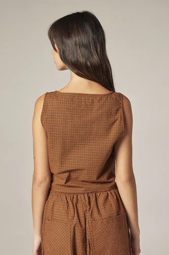 Amente Brown & Orange Checkered Tie Top - The Mercantile London