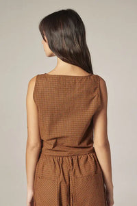 Amente Brown & Orange Checkered Tie Top - The Mercantile London