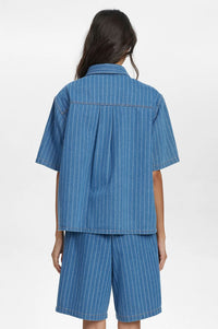 Numph Lucie Blue Denim Stripe Shorts - The Mercantile London