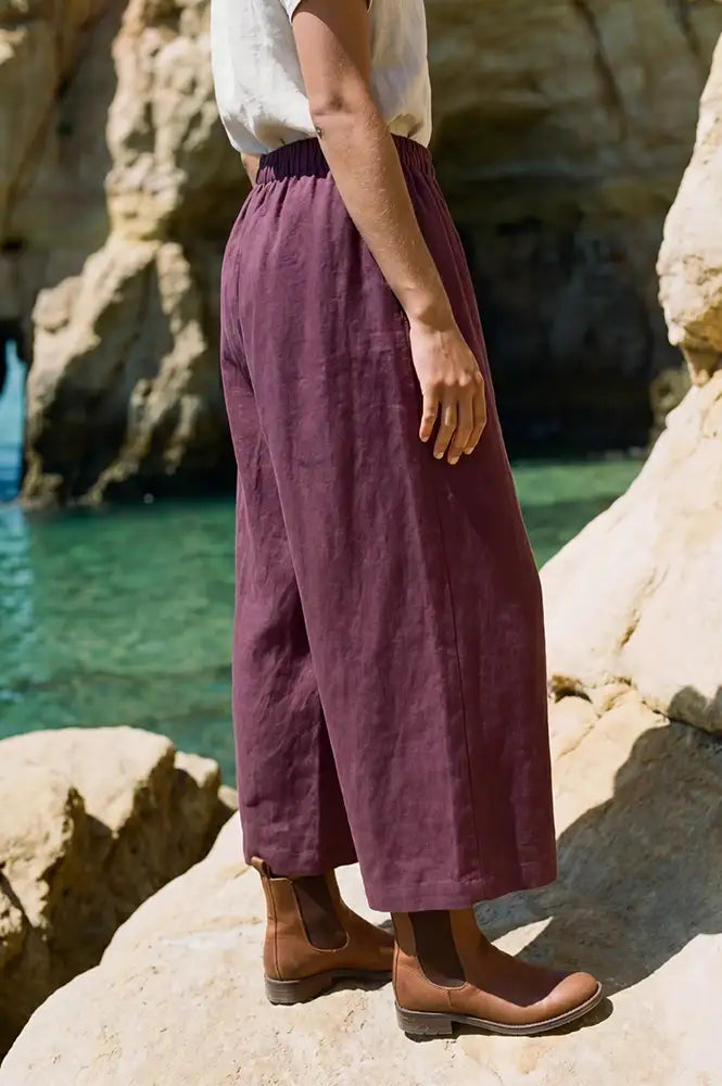Artisans Of Humanity Wine Cropped Linen Culottes