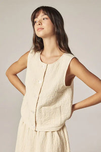 Amente Cream Button Down Jacquard Top - The Mercantile London