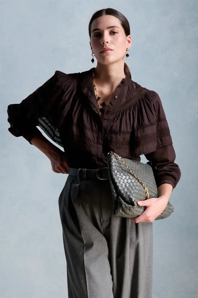 Petite Mendigote Milady Chocolate Ruffle Blouse