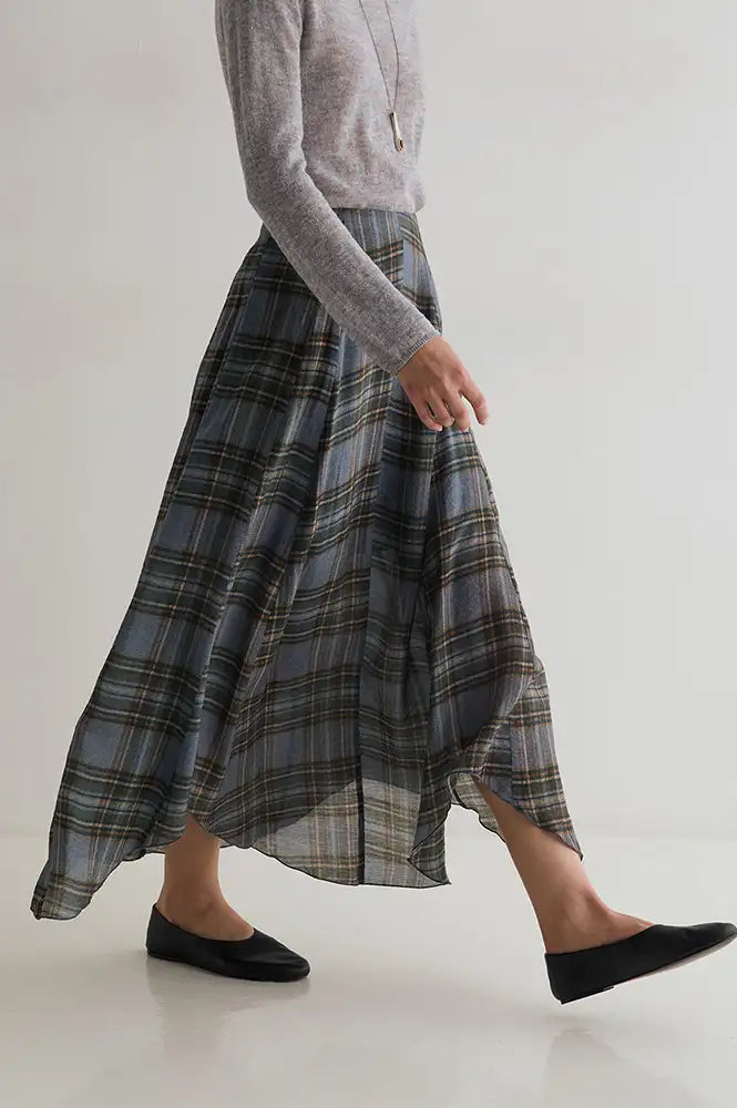 Yerse Blue Grey Checked Skirt
